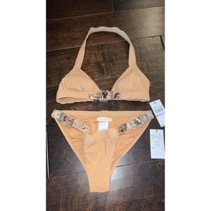 NWT $340 rare Michael Kors MK tan reptile snake print bikini swimsuit set size 6
